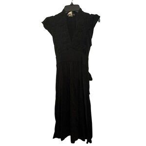 Vintage Y2K Womans Dress Small Volume One Black Ruffled V-Neck Cap Sleeve size S